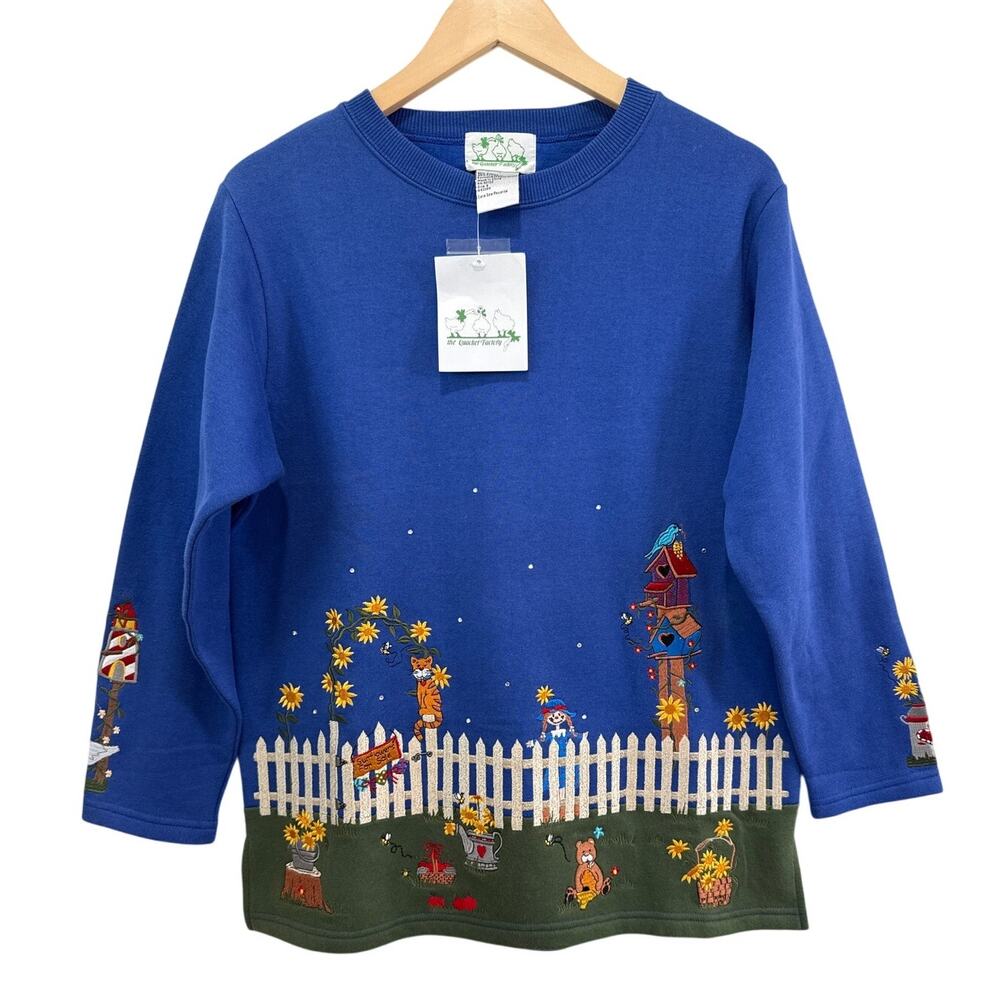 Quacker Factory S Whimsical Embroidered Fall Rustic Harvest Sweatshirt Country‎